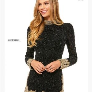 Sherri Hill Black Dress with Gold Detailing